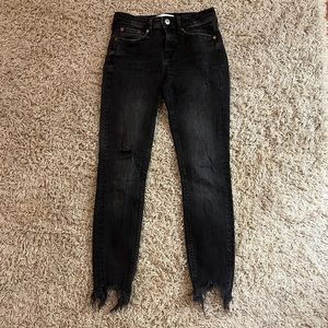 Zara Premium Denim Collection high waisted black distressed jeans